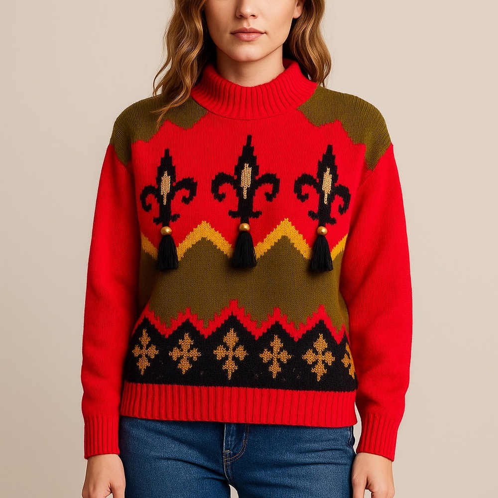 Vintage Spice of Life Christmas Fleur-de-Lis Winter Sweater – Size M